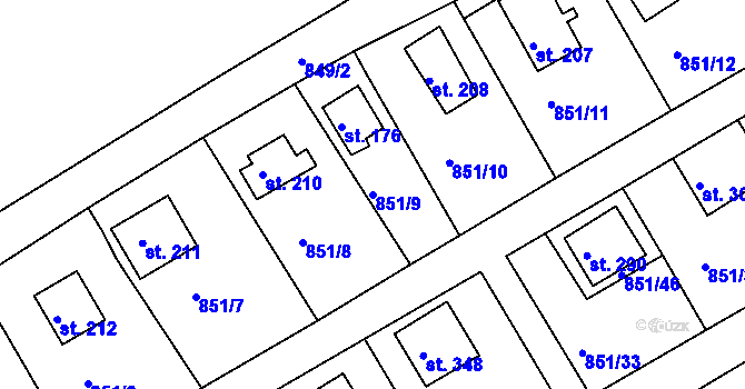 Parcela st. 851/9 v KÚ Děpoltovice, Katastrální mapa