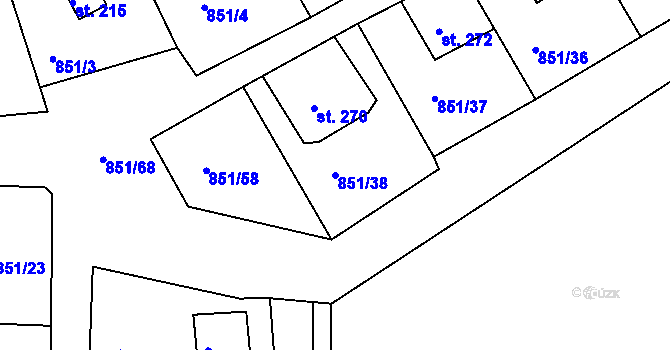 Parcela st. 851/38 v KÚ Děpoltovice, Katastrální mapa