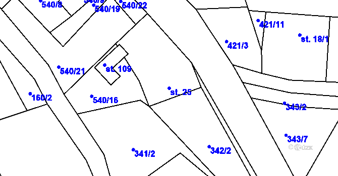 Parcela st. 25 v KÚ Nivy, Katastrální mapa