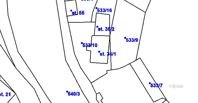 Parcela st. 35/1 v KÚ Nivy, Katastrální mapa