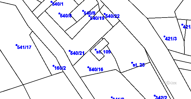 Parcela st. 109 v KÚ Nivy, Katastrální mapa