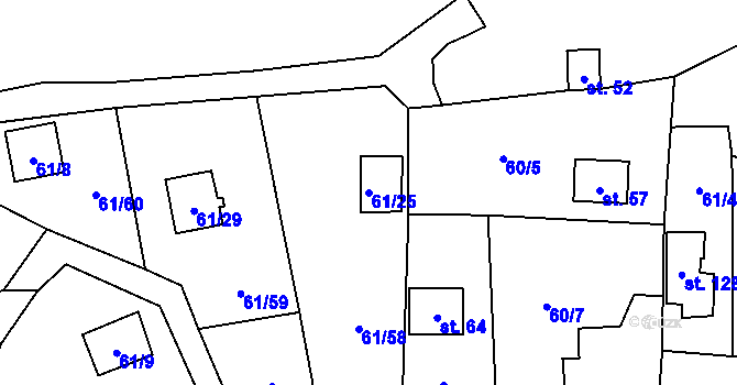 Parcela st. 61/25 v KÚ Nivy, Katastrální mapa