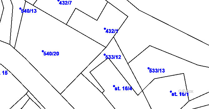 Parcela st. 533/12 v KÚ Nivy, Katastrální mapa