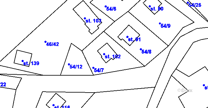 Parcela st. 102 v KÚ Nivy, Katastrální mapa