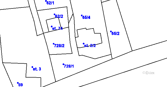 Parcela st. 2/2 v KÚ Odeř, Katastrální mapa