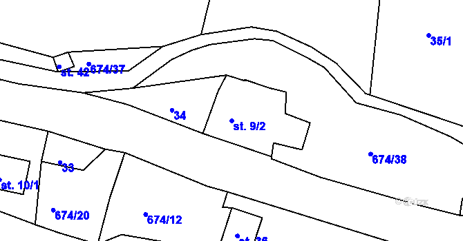 Parcela st. 9/2 v KÚ Odeř, Katastrální mapa