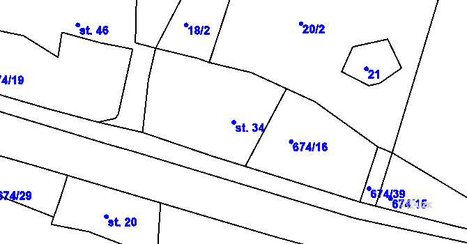 Parcela st. 34 v KÚ Odeř, Katastrální mapa