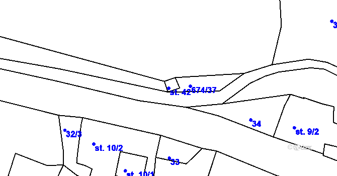 Parcela st. 42 v KÚ Odeř, Katastrální mapa