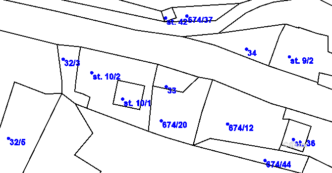 Parcela st. 33 v KÚ Odeř, Katastrální mapa