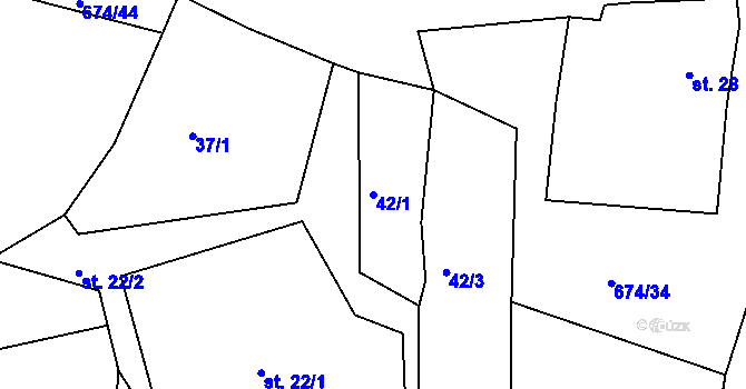 Parcela st. 42/1 v KÚ Odeř, Katastrální mapa
