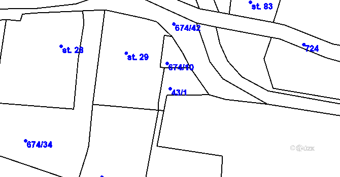 Parcela st. 43/1 v KÚ Odeř, Katastrální mapa