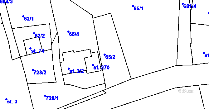 Parcela st. 65/2 v KÚ Odeř, Katastrální mapa