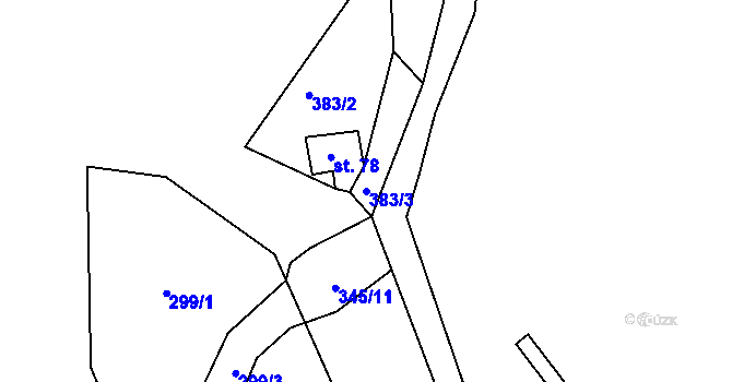 Parcela st. 383/3 v KÚ Odeř, Katastrální mapa