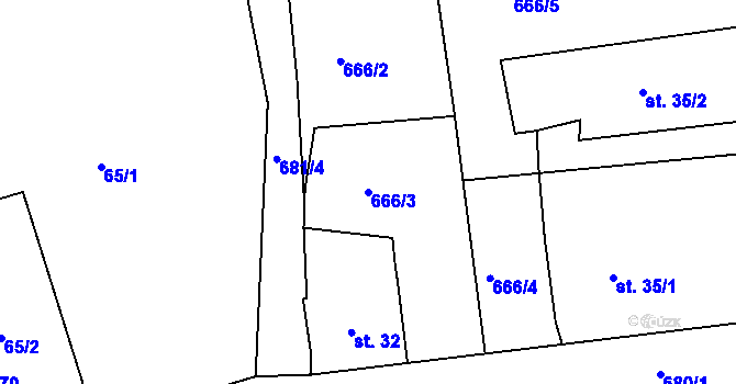 Parcela st. 666/3 v KÚ Odeř, Katastrální mapa