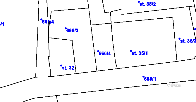 Parcela st. 666/4 v KÚ Odeř, Katastrální mapa