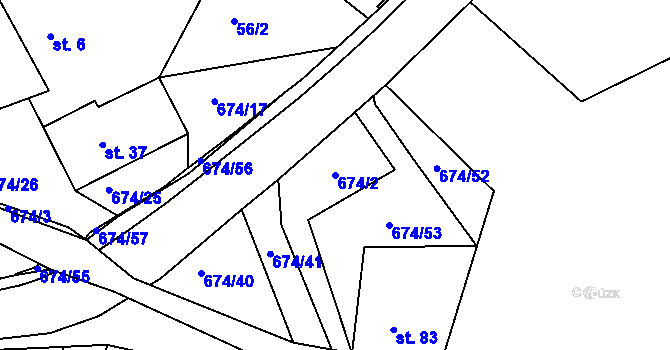 Parcela st. 674/2 v KÚ Odeř, Katastrální mapa