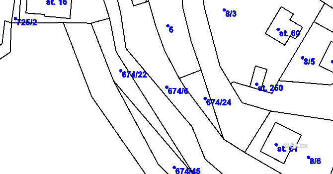 Parcela st. 674/6 v KÚ Odeř, Katastrální mapa