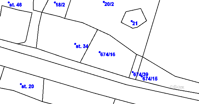 Parcela st. 674/16 v KÚ Odeř, Katastrální mapa
