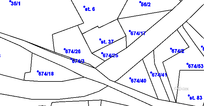 Parcela st. 674/25 v KÚ Odeř, Katastrální mapa