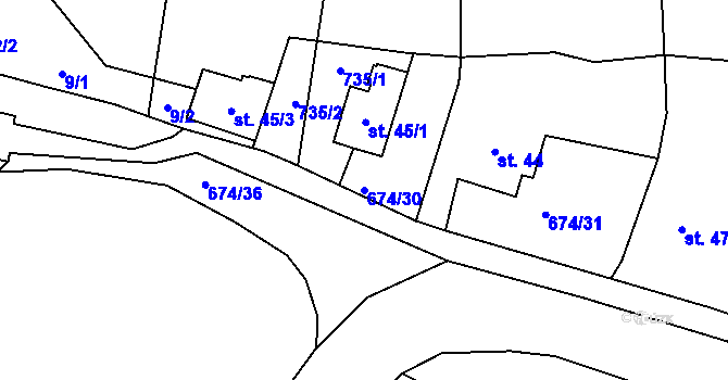 Parcela st. 674/30 v KÚ Odeř, Katastrální mapa