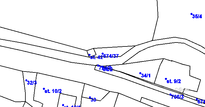 Parcela st. 674/37 v KÚ Odeř, Katastrální mapa