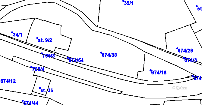 Parcela st. 674/38 v KÚ Odeř, Katastrální mapa