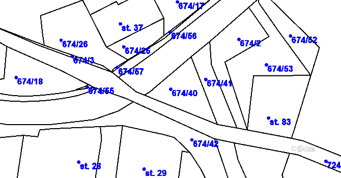 Parcela st. 674/40 v KÚ Odeř, Katastrální mapa