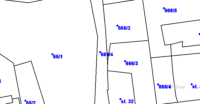 Parcela st. 681/4 v KÚ Odeř, Katastrální mapa