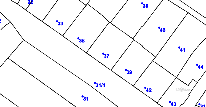 Parcela st. 37 v KÚ Derflice, Katastrální mapa