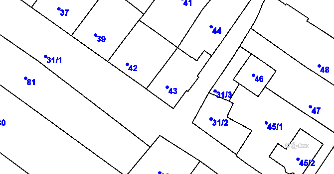 Parcela st. 43 v KÚ Derflice, Katastrální mapa