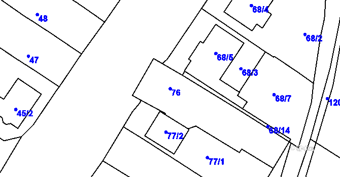 Parcela st. 76 v KÚ Derflice, Katastrální mapa