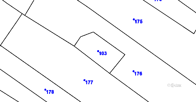 Parcela st. 103 v KÚ Derflice, Katastrální mapa