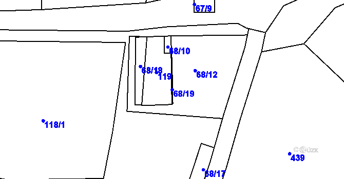 Parcela st. 68/19 v KÚ Derflice, Katastrální mapa