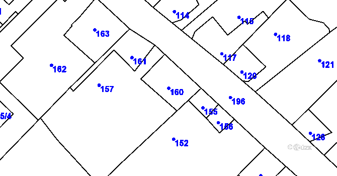 Parcela st. 160 v KÚ Děrné, Katastrální mapa