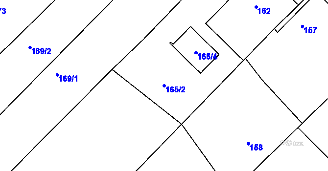 Parcela st. 165/2 v KÚ Děrné, Katastrální mapa