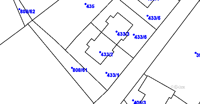 Parcela st. 433/2 v KÚ Děrné, Katastrální mapa