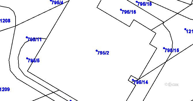 Parcela st. 795/2 v KÚ Děrné, Katastrální mapa