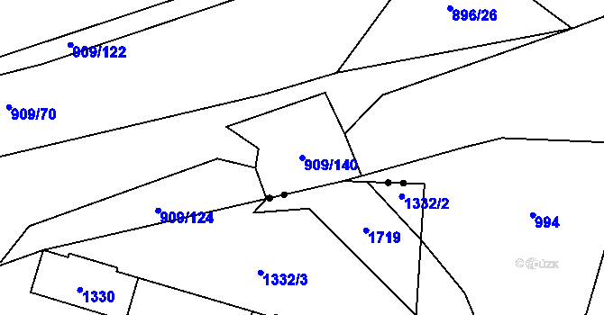 Parcela st. 909/140 v KÚ Děrné, Katastrální mapa