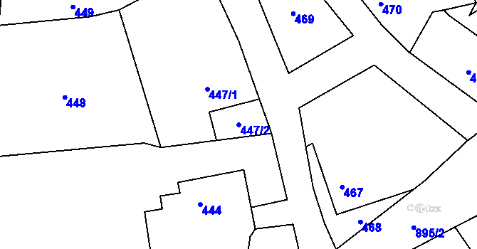 Parcela st. 447/2 v KÚ Děrné, Katastrální mapa