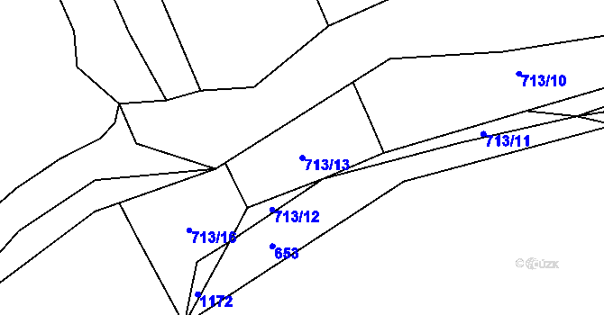 Parcela st. 713/13 v KÚ Děrné, Katastrální mapa