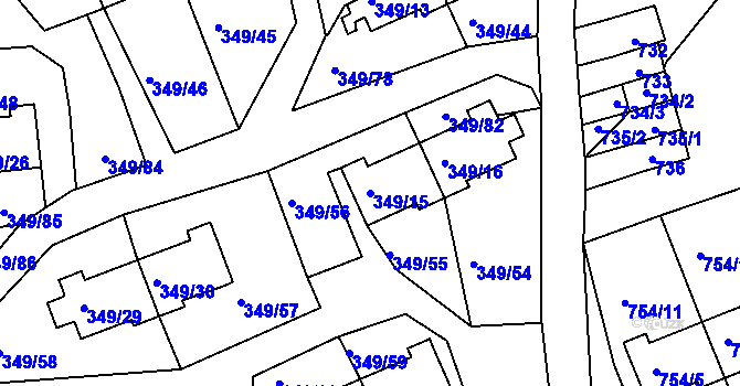 Parcela st. 349/15 v KÚ Desná I, Katastrální mapa