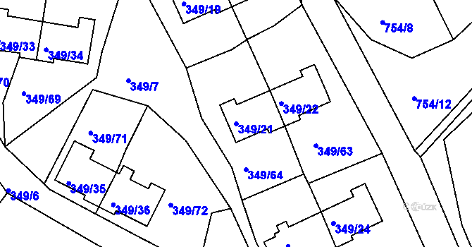 Parcela st. 349/21 v KÚ Desná I, Katastrální mapa