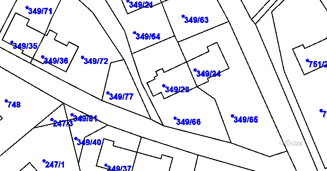 Parcela st. 349/23 v KÚ Desná I, Katastrální mapa