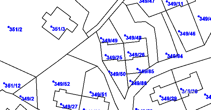 Parcela st. 349/25 v KÚ Desná I, Katastrální mapa