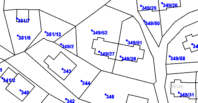 Parcela st. 349/27 v KÚ Desná I, Katastrální mapa