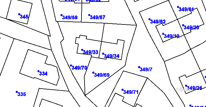 Parcela st. 349/34 v KÚ Desná I, Katastrální mapa