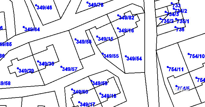 Parcela st. 349/55 v KÚ Desná I, Katastrální mapa