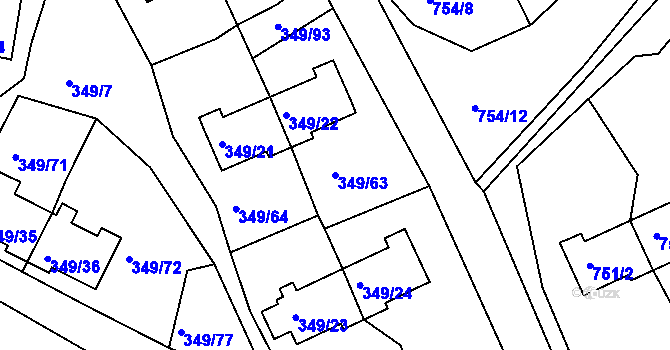 Parcela st. 349/63 v KÚ Desná I, Katastrální mapa