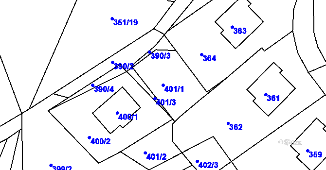 Parcela st. 401/1 v KÚ Desná I, Katastrální mapa
