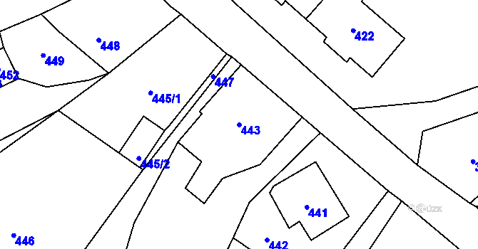 Parcela st. 443 v KÚ Desná I, Katastrální mapa